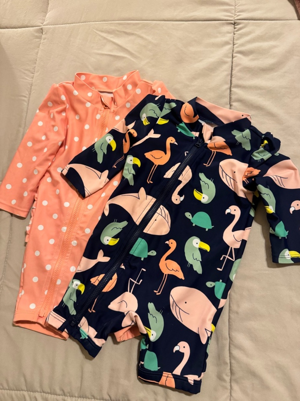 Carter's Navy Flamingo & Tropical Print Two-Piece Swim Set